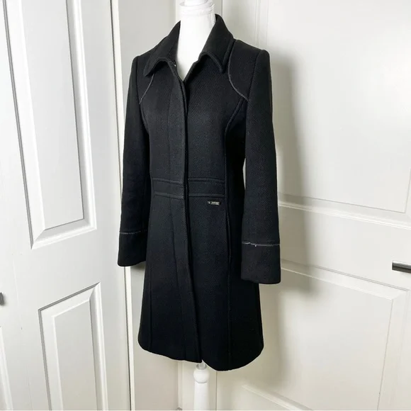 Projek Raw Long Black Wool Blend Coat – Gothic Minimalism, Hidden Buttons, Small - Picture 6 of 16